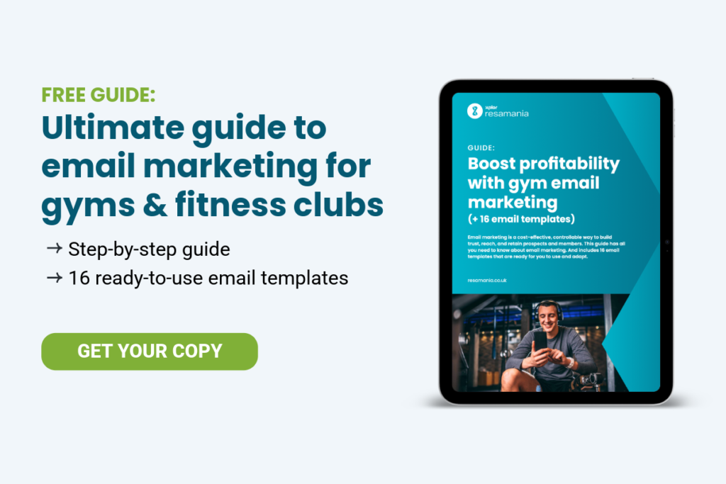Banner promoting the gym email marketing guide and 16 free templates