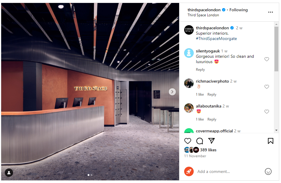 Third Space gym branding example from Instagram