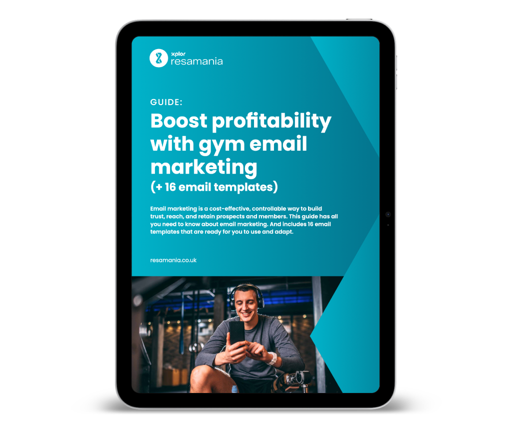 An image of the gym email marketing guide on a tablet device.