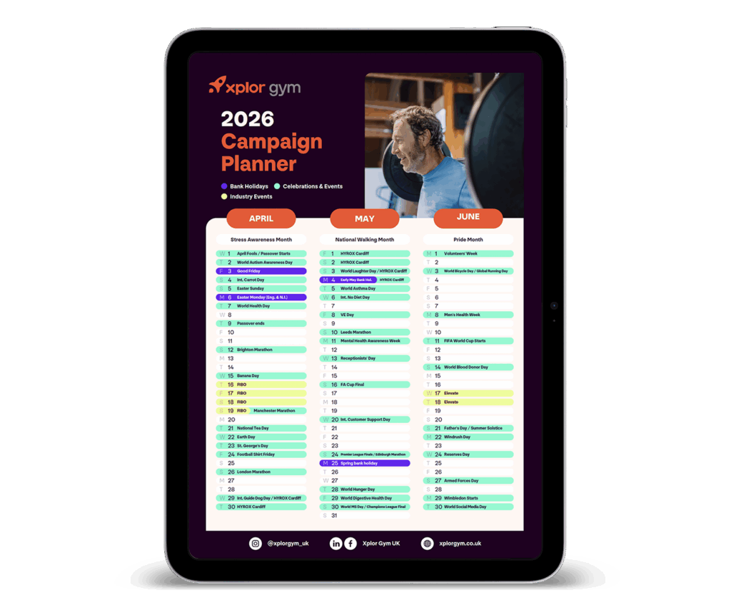 An image of the 2026 Fitness Marketing Campaign Quick-Look Planner on a tablet device