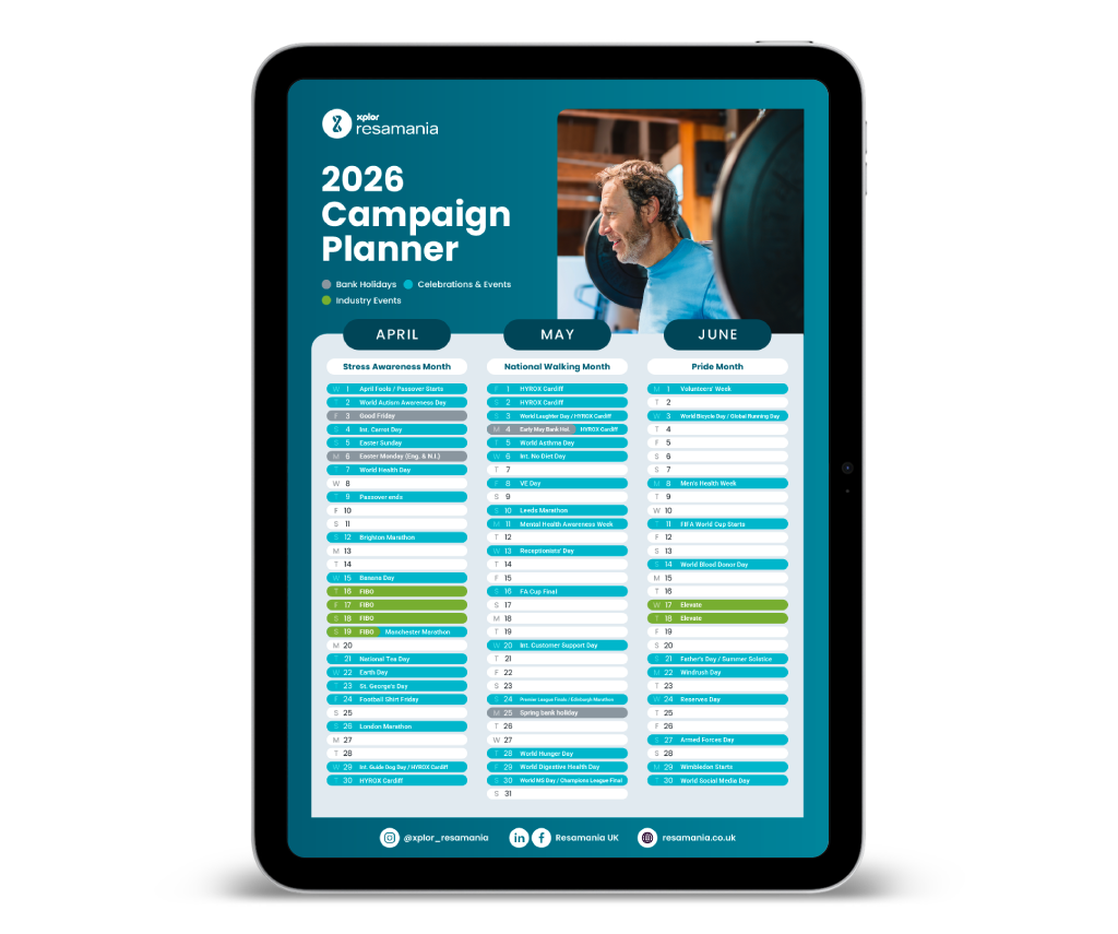An image of the 2026 Fitness Marketing Campaign Quick-Look Planner on a tablet device