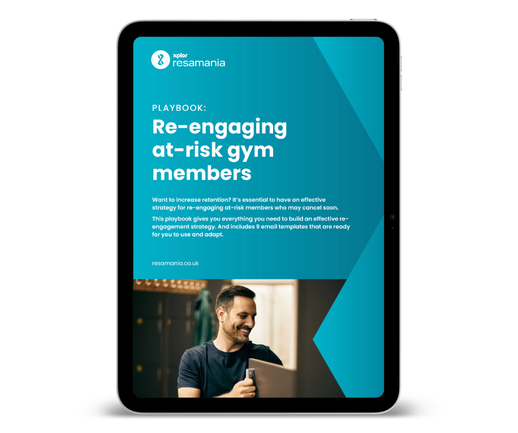 An image of the playbook for re-engaging at-risk gym members on a tablet device.