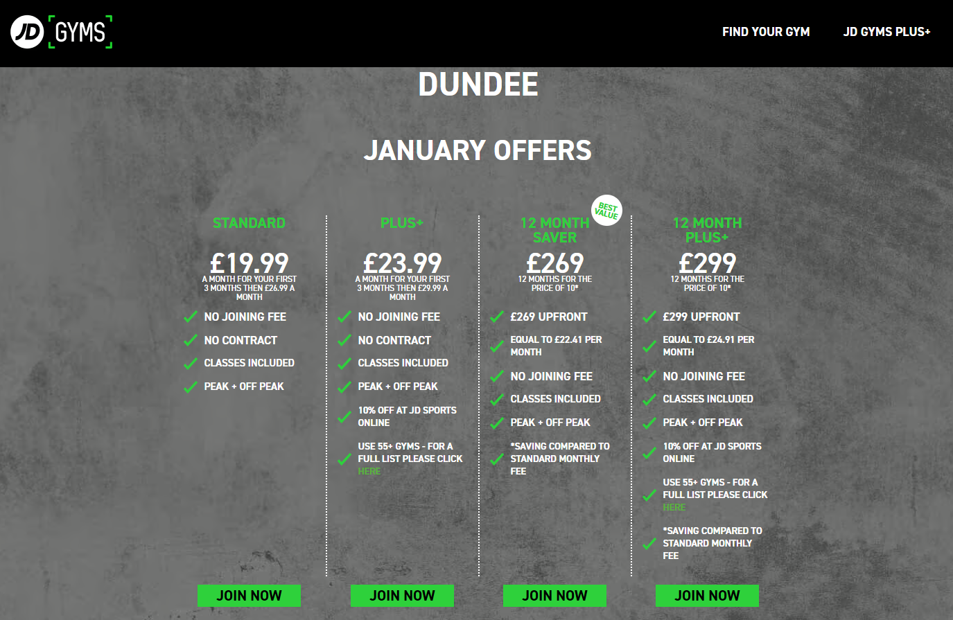 Gym membership costs at JD Gyms Dundee on 5 January 2026