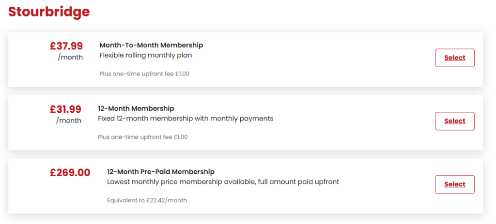 A screenshot of average gym membership costs at Stourbridge Snap Fitness on 5 January 2026.