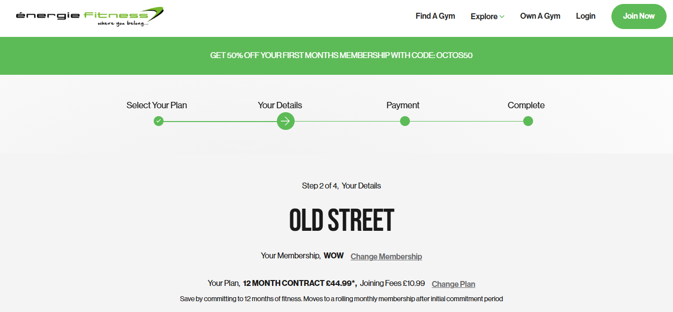 A Classic membership at énergie Fitness Old Street, London cost £44.99 per month on 5 January 2026.