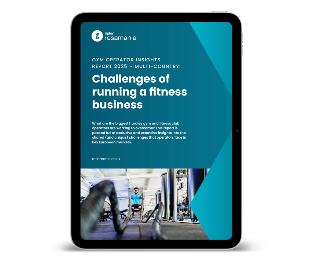 An image of the Resamania Multi-Country Gym Operator Insights Report 2025 on a tablet device.