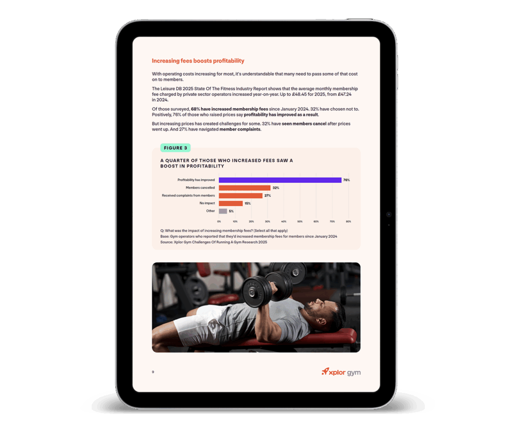 An image of a page from the Xplor Gym UK Gym Operator Insights Report 2025 on a tablet device.