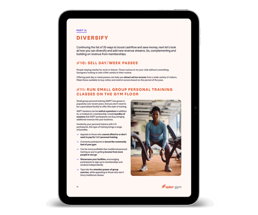 An image of the 25 Ways To Boost Cashflow & Save Money eBook from Xplor Gym