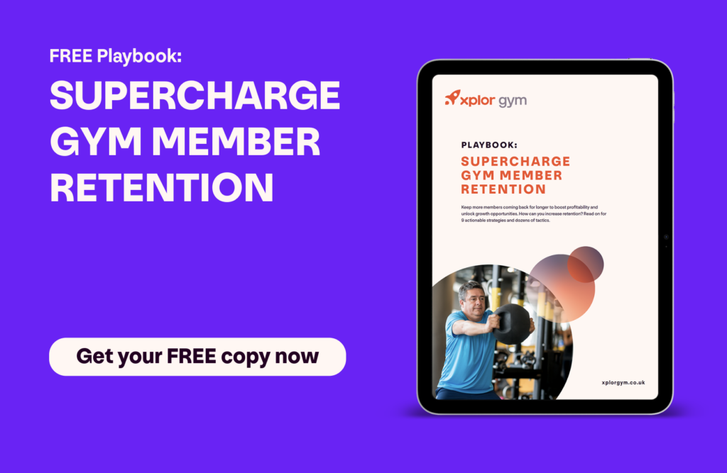 A banner showing the Supercharge Gym Member Retention Playbook from Xplor Gym. Button with text Get your FREE copy now.
